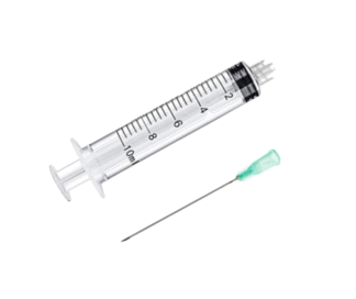 Disposable luer lock plastic syringes with removable needle 10ml (0,80x40) 21G x 1 1/2. 50 pcs